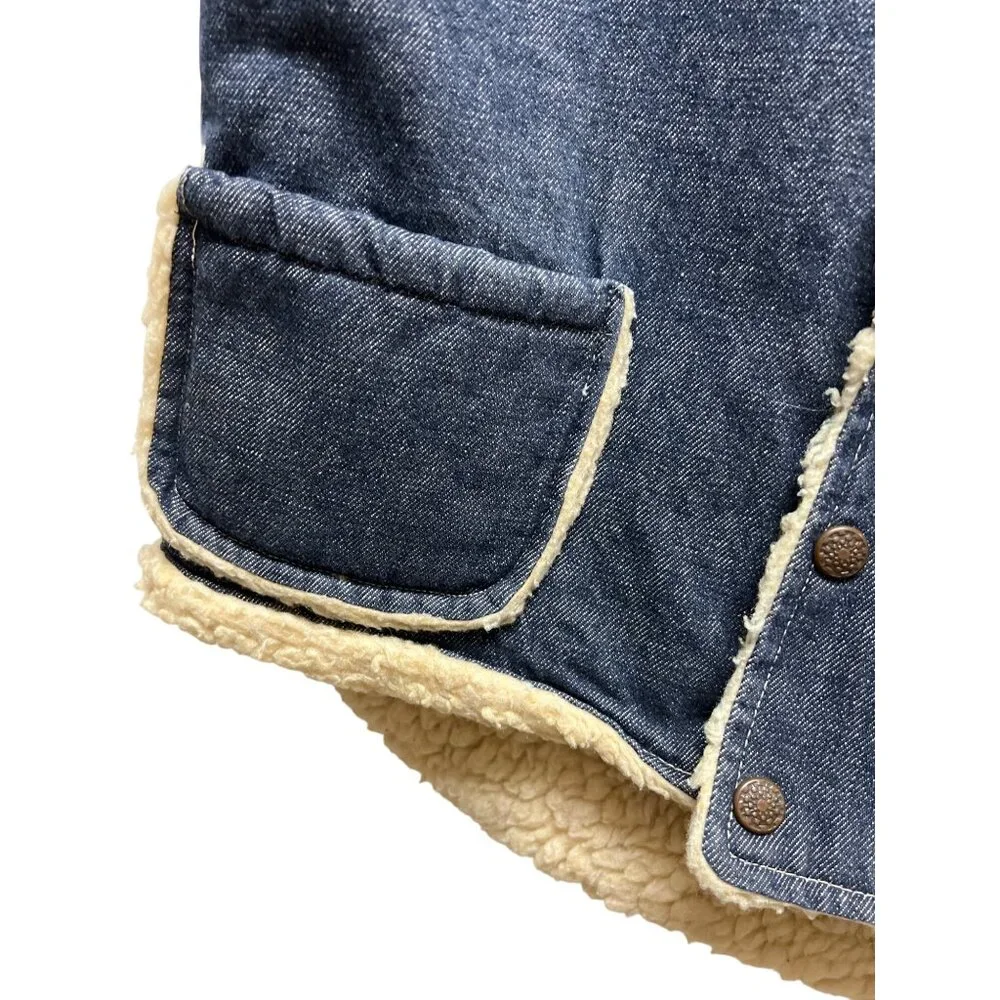 Weathercaster Vintage 70's Denim Sherpa Lined Western Vest - Picture 3 of 7
